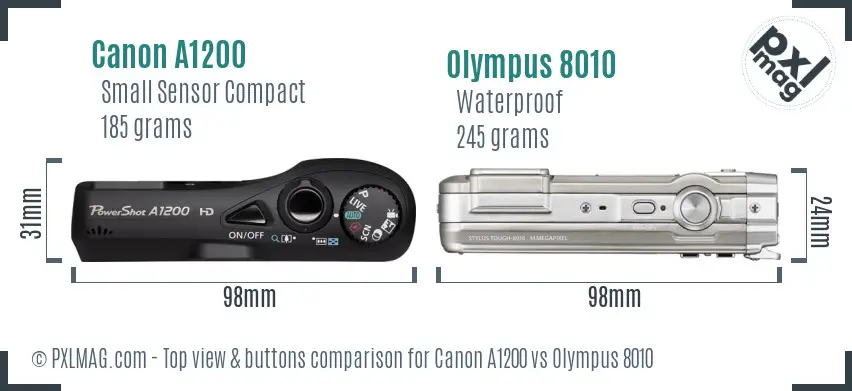 Canon A1200 vs Olympus 8010 top view buttons comparison