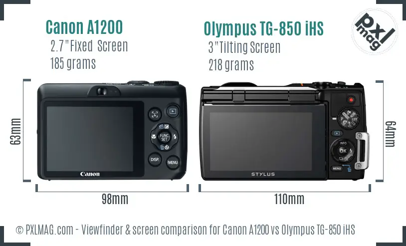 Canon A1200 vs Olympus TG-850 iHS Screen and Viewfinder comparison