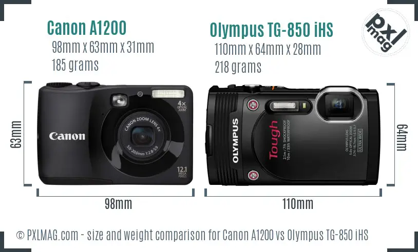 Canon A1200 vs Olympus TG-850 iHS size comparison