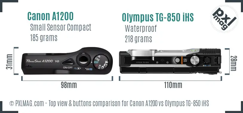 Canon A1200 vs Olympus TG-850 iHS top view buttons comparison