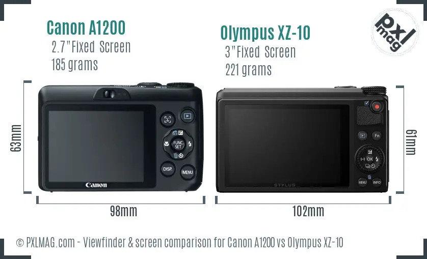 Canon A1200 vs Olympus XZ-10 Screen and Viewfinder comparison