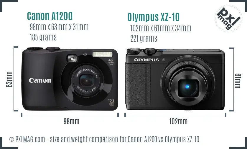 Canon A1200 vs Olympus XZ-10 size comparison