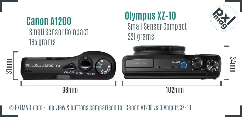 Canon A1200 vs Olympus XZ-10 top view buttons comparison
