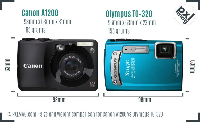 Canon A1200 vs Olympus TG-320 size comparison