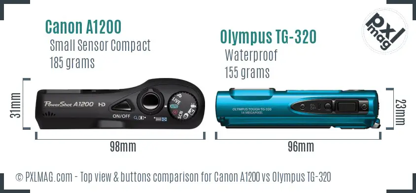 Canon A1200 vs Olympus TG-320 top view buttons comparison