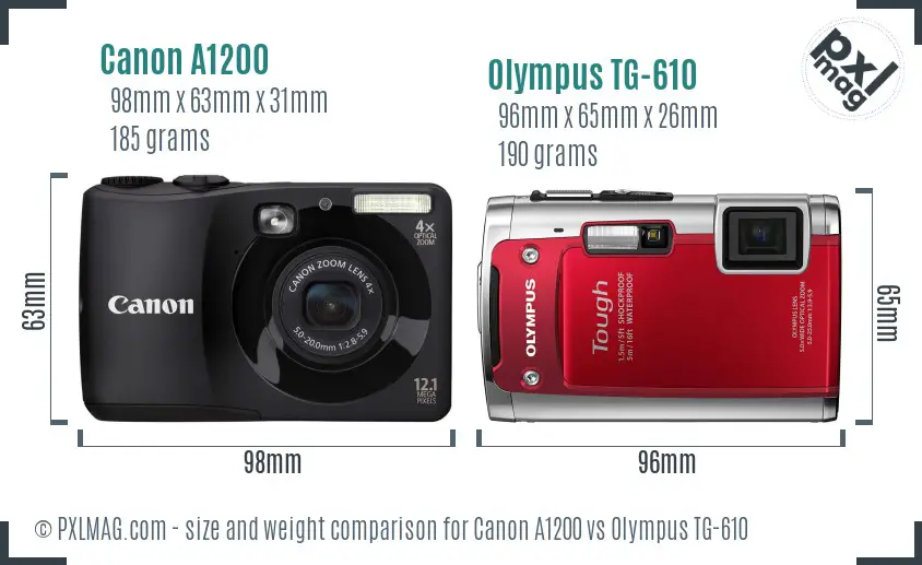Canon A1200 vs Olympus TG-610 size comparison Canon A1200 vs Olympus TG-610 size comparison