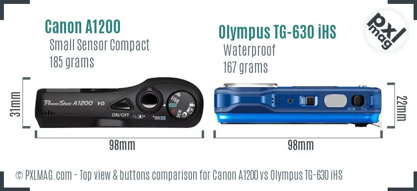 Canon A1200 vs Olympus TG-630 iHS top view buttons comparison