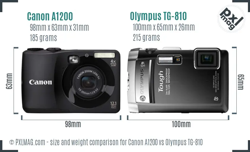 Canon A1200 vs Olympus TG-810 size comparison