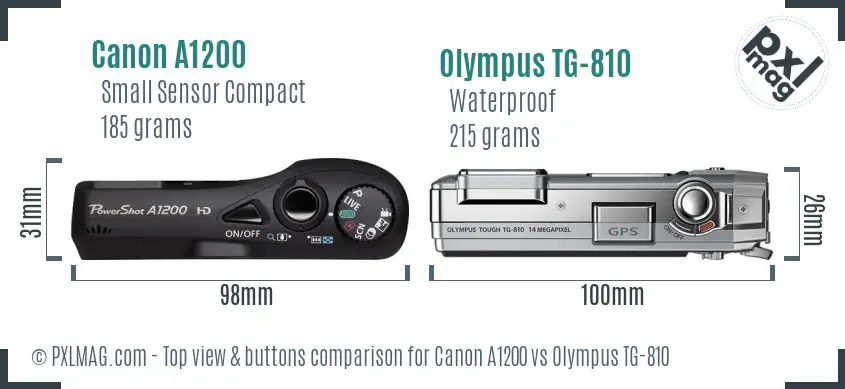 Canon A1200 vs Olympus TG-810 top view buttons comparison