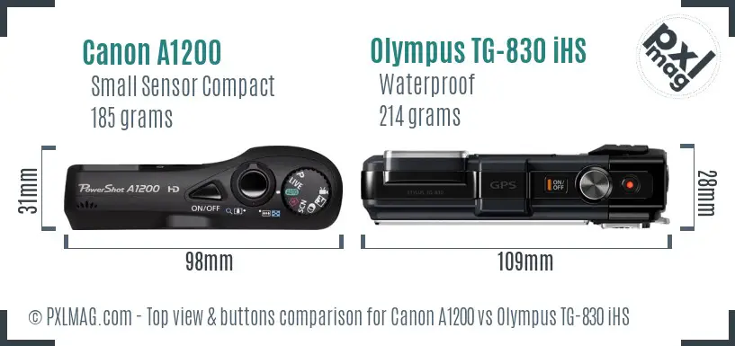 Canon A1200 vs Olympus TG-830 iHS top view buttons comparison