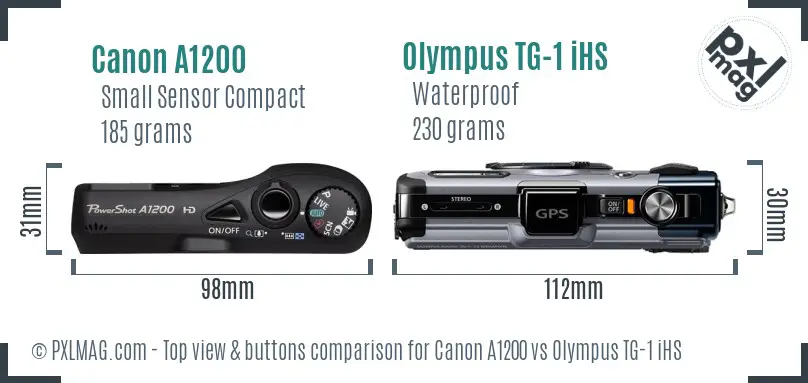 Canon A1200 vs Olympus TG-1 iHS top view buttons comparison