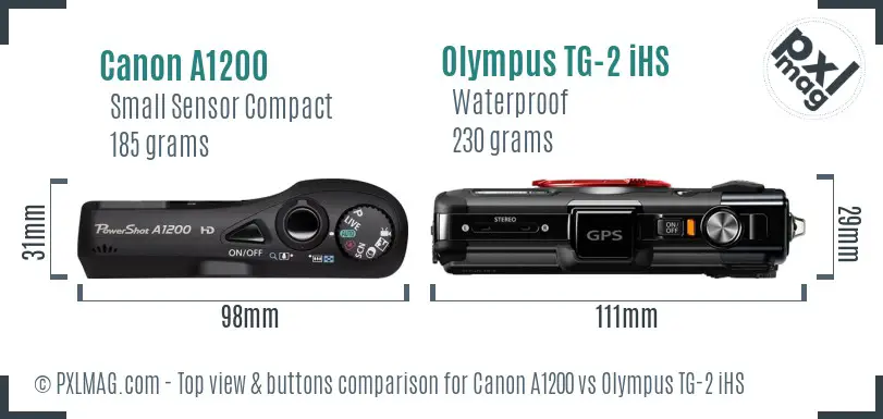 Canon A1200 vs Olympus TG-2 iHS top view buttons comparison