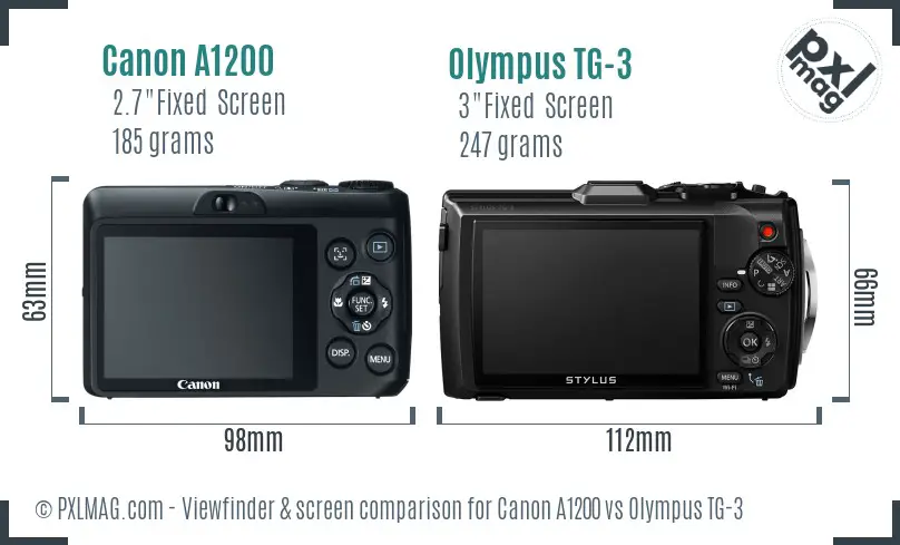 Canon A1200 vs Olympus TG-3 Screen and Viewfinder comparison