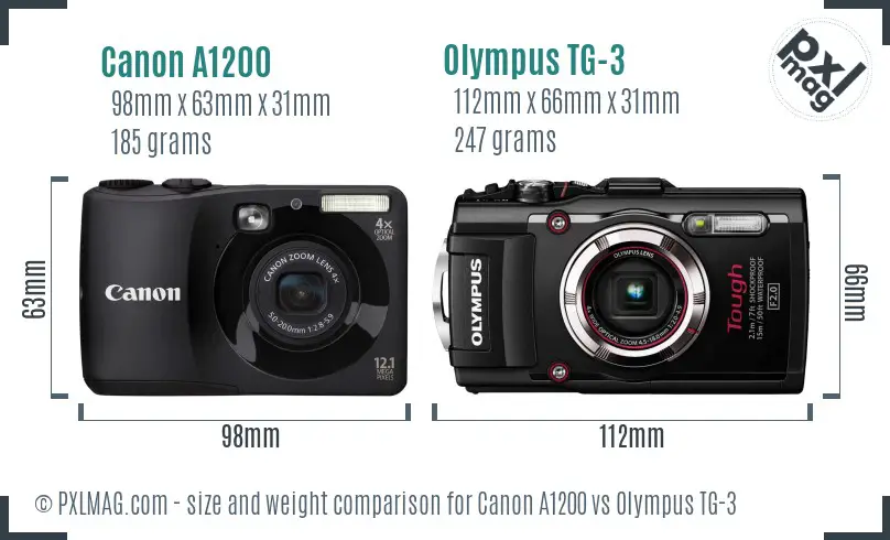 Canon A1200 vs Olympus TG-3 size comparison