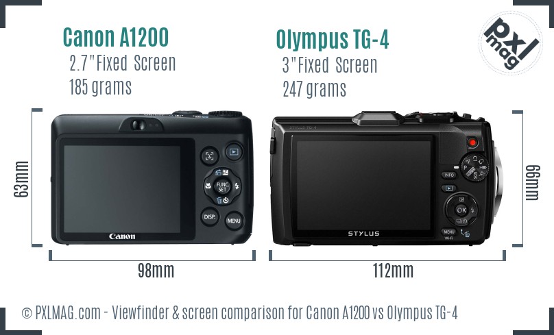 Canon A1200 vs Olympus TG-4 Screen and Viewfinder comparison
