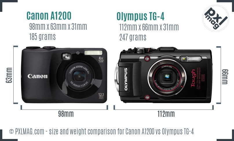 Canon A1200 vs Olympus TG-4 size comparison Canon A1200 vs Olympus TG-4 size comparison