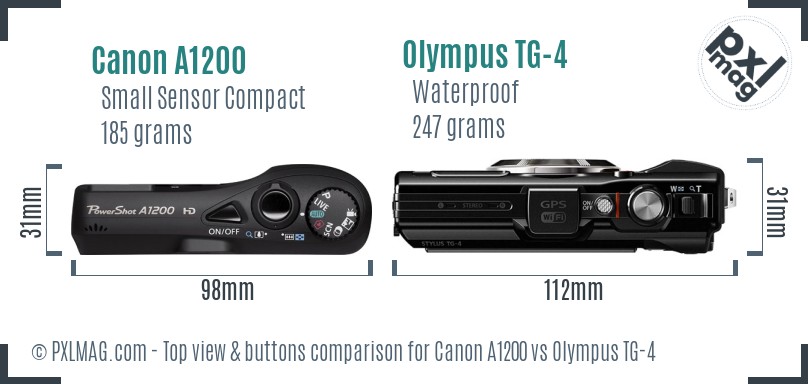 Canon A1200 vs Olympus TG-4 top view buttons comparison