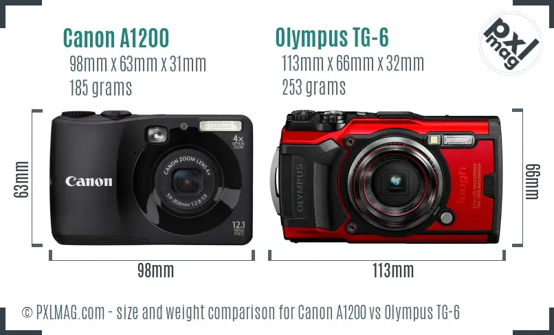 Canon A1200 vs Olympus TG-6 size comparison