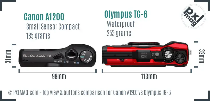 Canon A1200 vs Olympus TG-6 top view buttons comparison