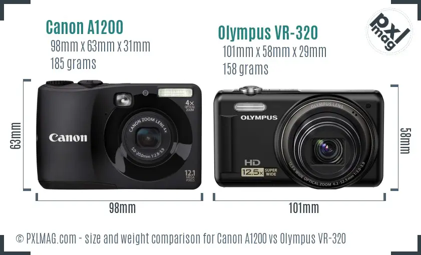 Canon A1200 vs Olympus VR-320 size comparison
