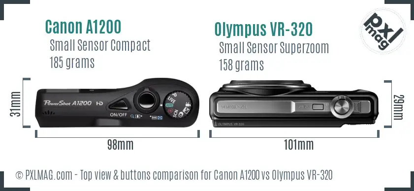 Canon A1200 vs Olympus VR-320 top view buttons comparison