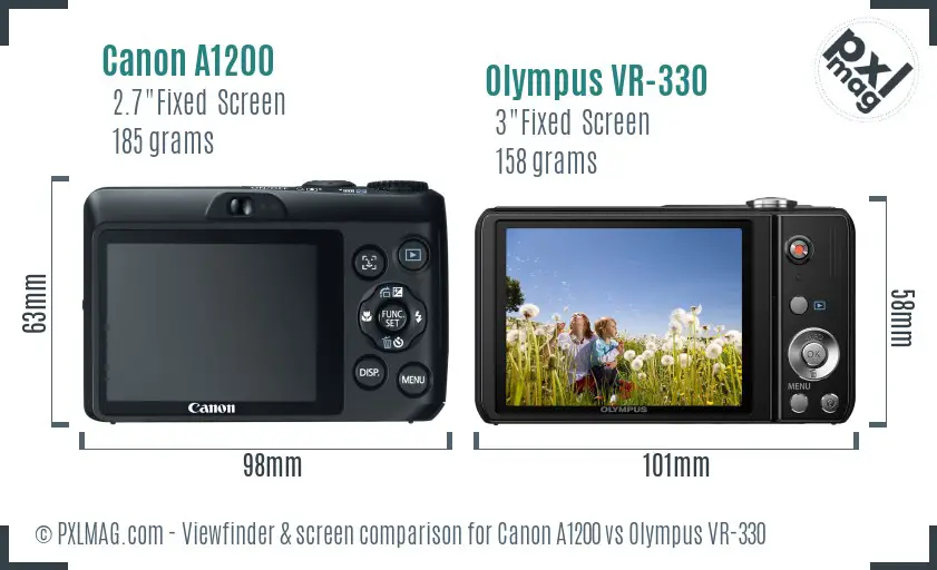 Canon A1200 vs Olympus VR-330 Screen and Viewfinder comparison