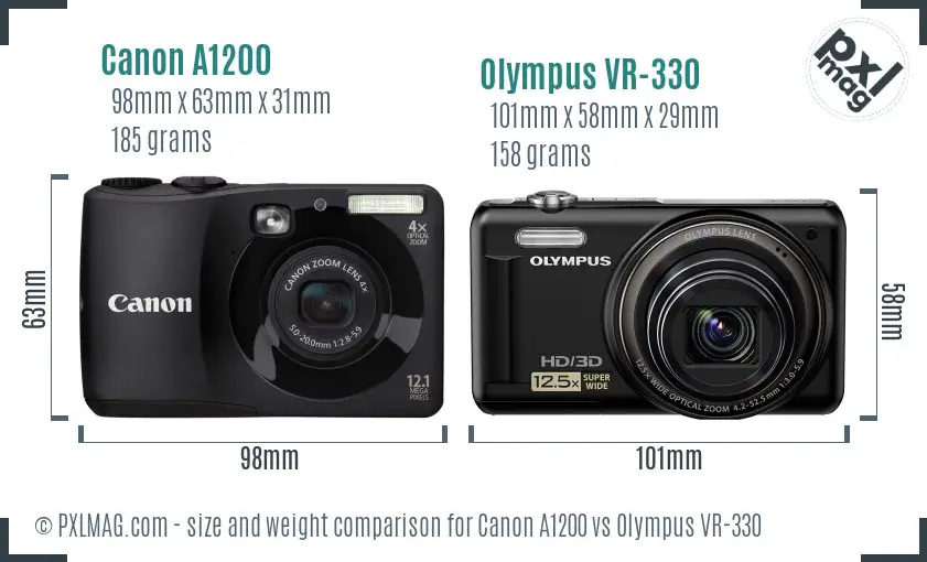 Canon A1200 vs Olympus VR-330 size comparison