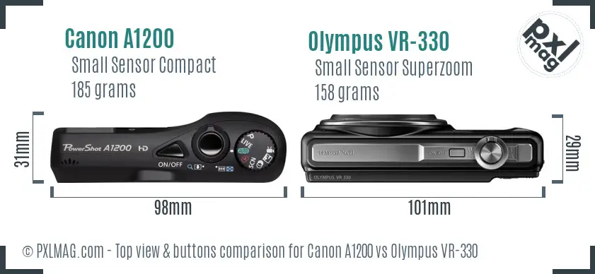 Canon A1200 vs Olympus VR-330 top view buttons comparison