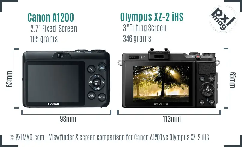 Canon A1200 vs Olympus XZ-2 iHS Screen and Viewfinder comparison