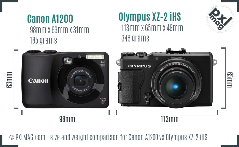 Canon A1200 vs Olympus XZ-2 iHS size comparison