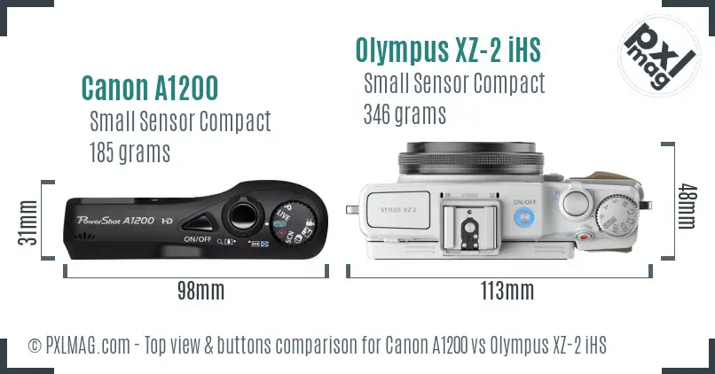 Canon A1200 vs Olympus XZ-2 iHS top view buttons comparison
