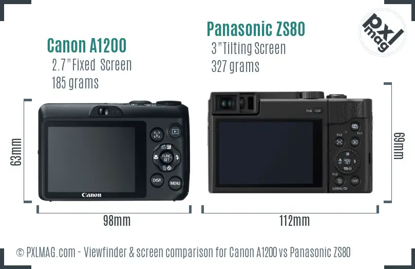 Canon A1200 vs Panasonic ZS80 Screen and Viewfinder comparison