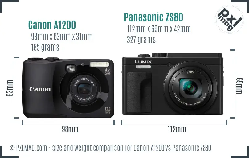 Canon A1200 vs Panasonic ZS80 size comparison