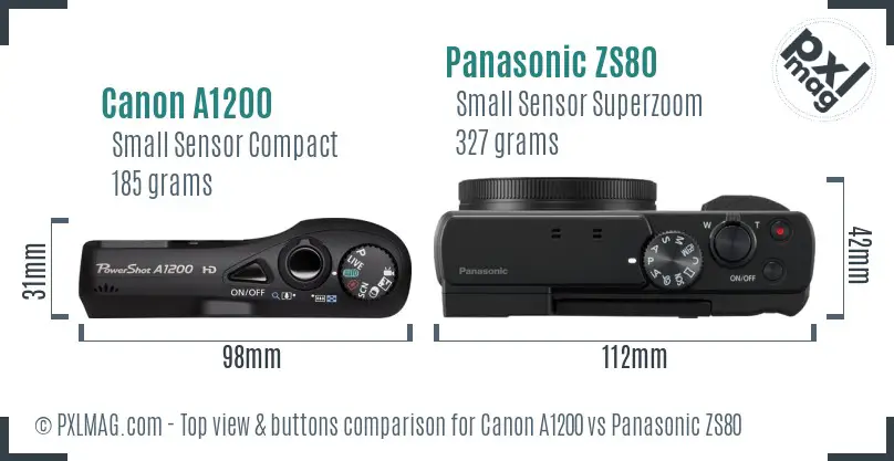 Canon A1200 vs Panasonic ZS80 top view buttons comparison