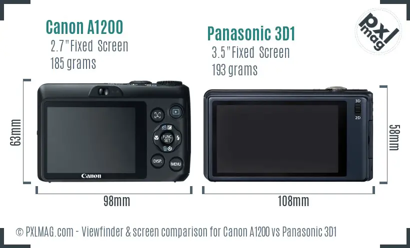 Canon A1200 vs Panasonic 3D1 Screen and Viewfinder comparison