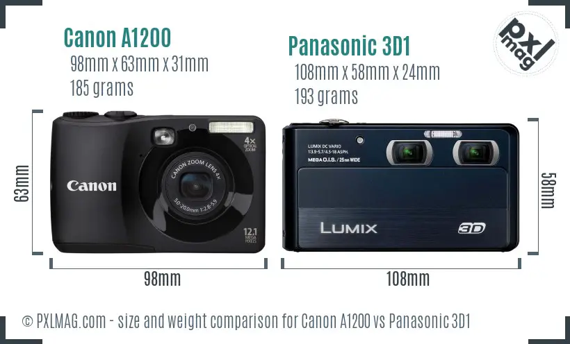 Canon A1200 vs Panasonic 3D1 size comparison