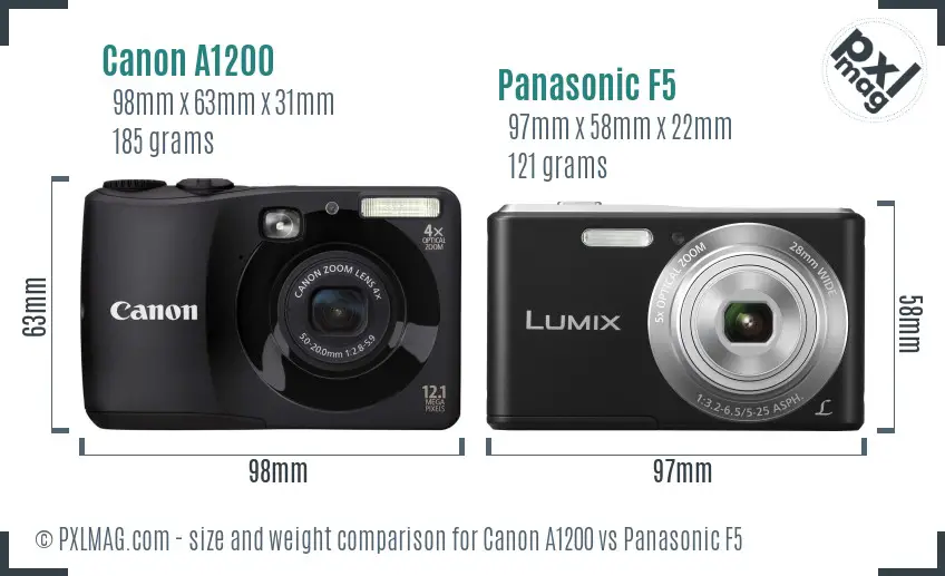 Canon A1200 vs Panasonic F5 size comparison