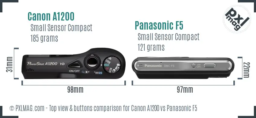 Canon A1200 vs Panasonic F5 top view buttons comparison