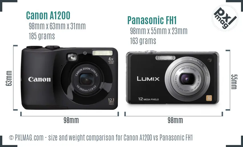 Canon A1200 vs Panasonic FH1 size comparison