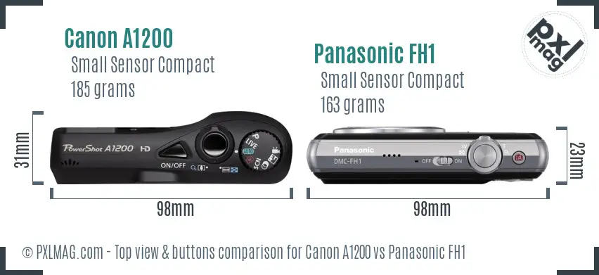 Canon A1200 vs Panasonic FH1 top view buttons comparison