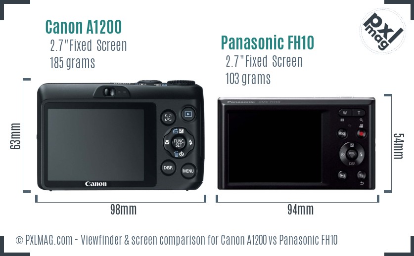 Canon A1200 vs Panasonic FH10 Screen and Viewfinder comparison