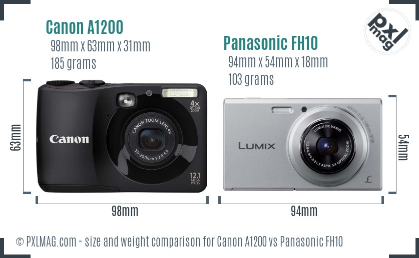 Canon A1200 vs Panasonic FH10 size comparison