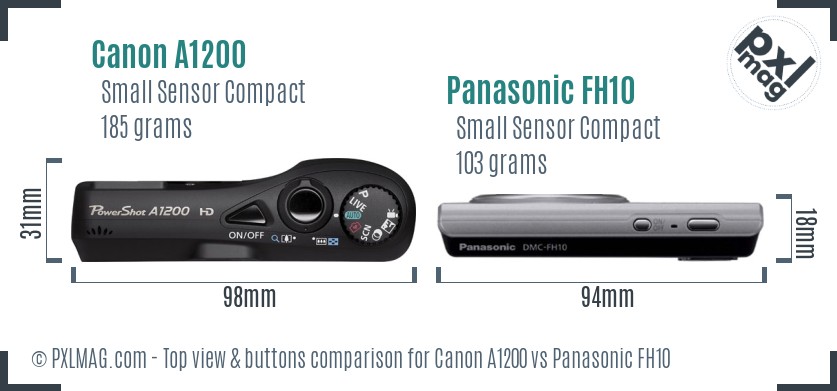 Canon A1200 vs Panasonic FH10 top view buttons comparison