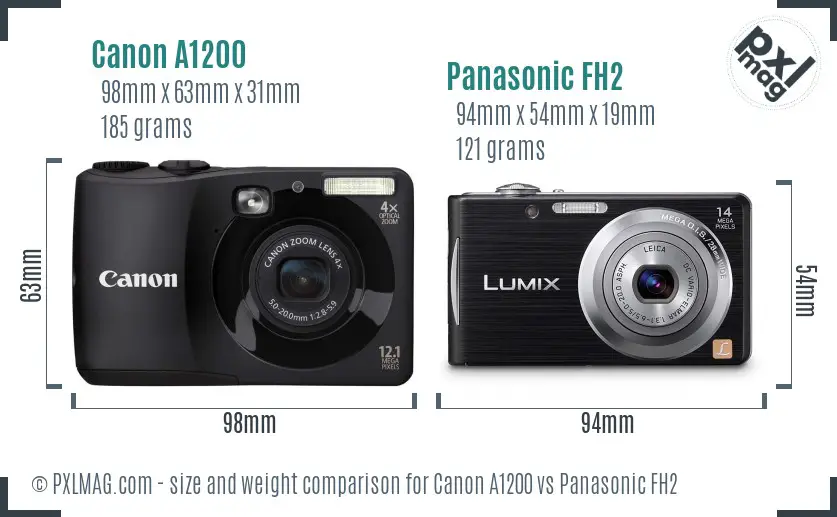 Canon A1200 vs Panasonic FH2 size comparison