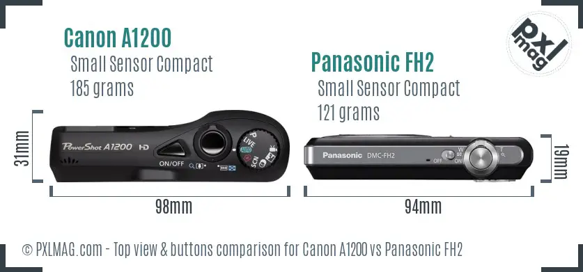 Canon A1200 vs Panasonic FH2 top view buttons comparison