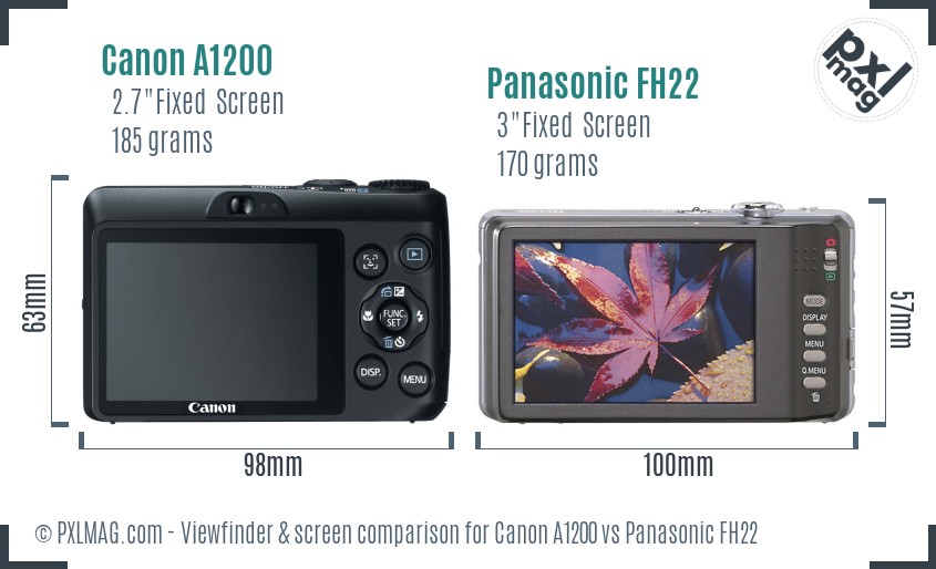 Canon A1200 vs Panasonic FH22 Screen and Viewfinder comparison