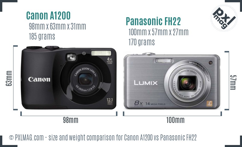 Canon A1200 vs Panasonic FH22 size comparison Canon A1200 vs Panasonic FH22 size comparison