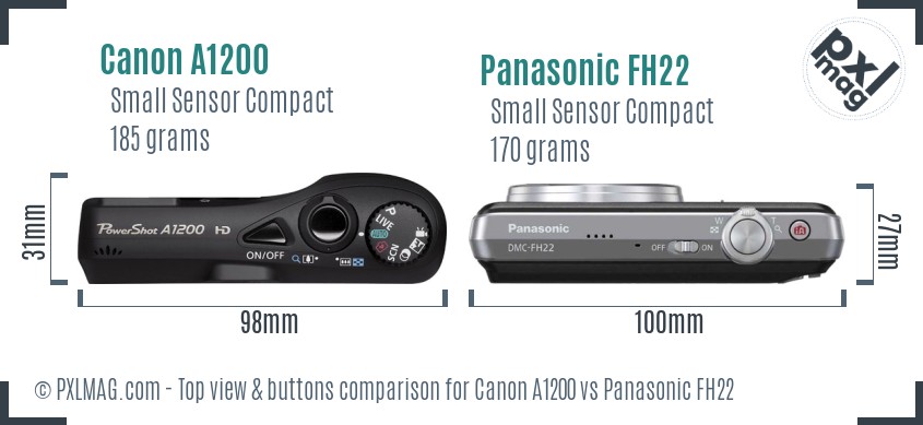 Canon A1200 vs Panasonic FH22 top view buttons comparison