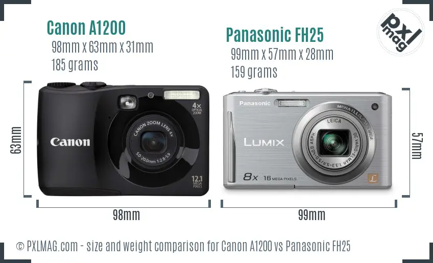 Canon A1200 vs Panasonic FH25 size comparison Canon A1200 vs Panasonic FH25 size comparison