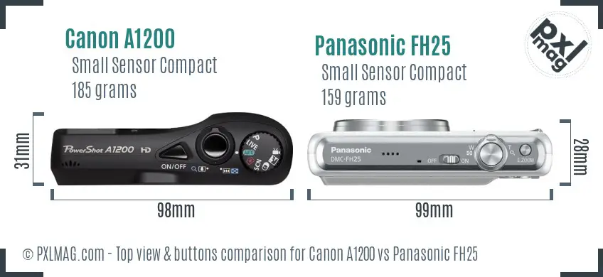 Canon A1200 vs Panasonic FH25 top view buttons comparison Canon A1200 vs Panasonic FH25 top view buttons comparison